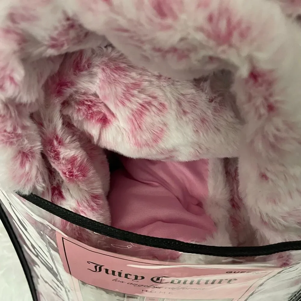 Juicy Couture Pink Leopard Cheetah Animal Print Faux Fur Queen Size Comforter